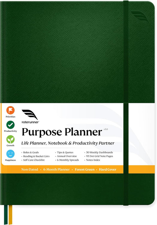 Roterunner Purpose Planner Notebook B5 7.5”x9.8” Undated 2026 Daily Weekly and Monthly Productivity Goal Setting Tool for Work Home ADHD Planner for Adults Self Care Journal