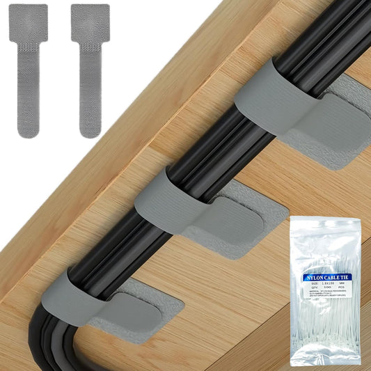 Management Kit Adhesive Hook Loop Straps, Reusable Cable Ties, Cord Org 40 pcs - for Desk/UnderDesk, Home Office, InWall, Kitchen - Wire Clips for Cords,Electronics,Appliances,PC w/100 pcs Cable Tie