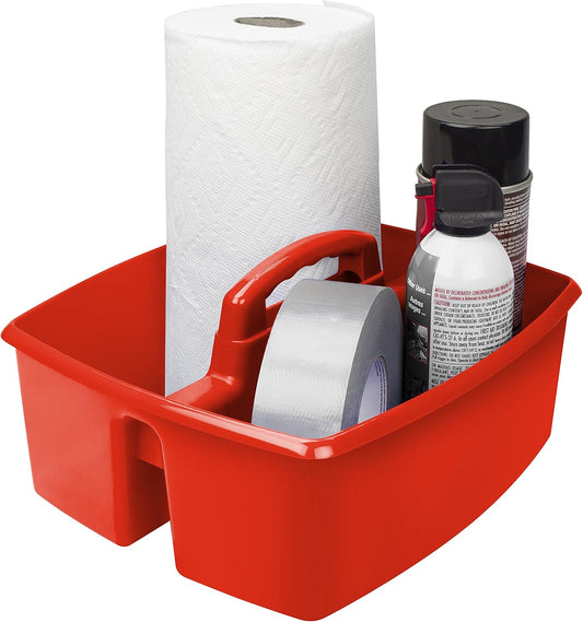Storex 2-Compartment Large Craft Caddy – Multipurpose Classroom Organizer with Handle, Red, 1-Pack (00954C06C)