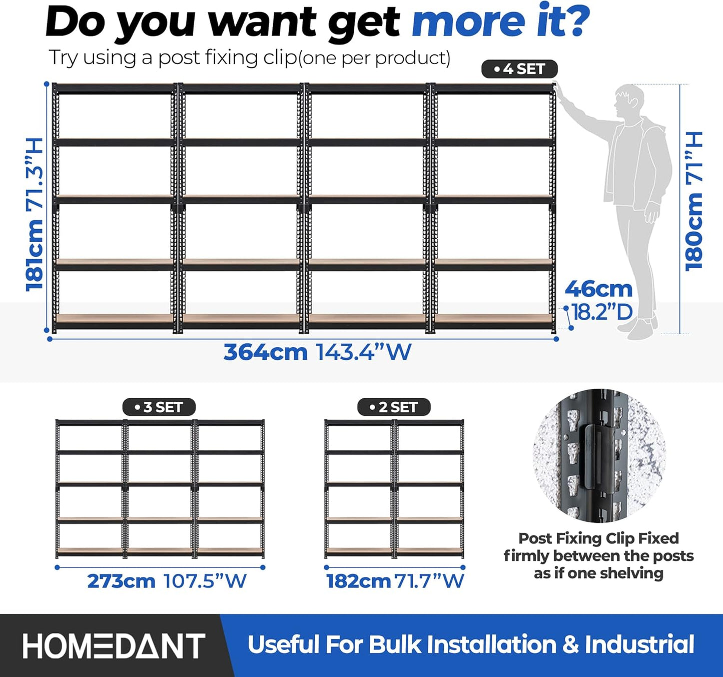 HOMEDANT 5 Tier Laminated Boltless Metal Shelving Unit Adjustable Garage Storage Utility Rack Heavy Duty Shelves Organization Multipurpose Shelf Warehouse Pantry Shed 35.9" W x 18.2" D x 71.3" H 2Pack