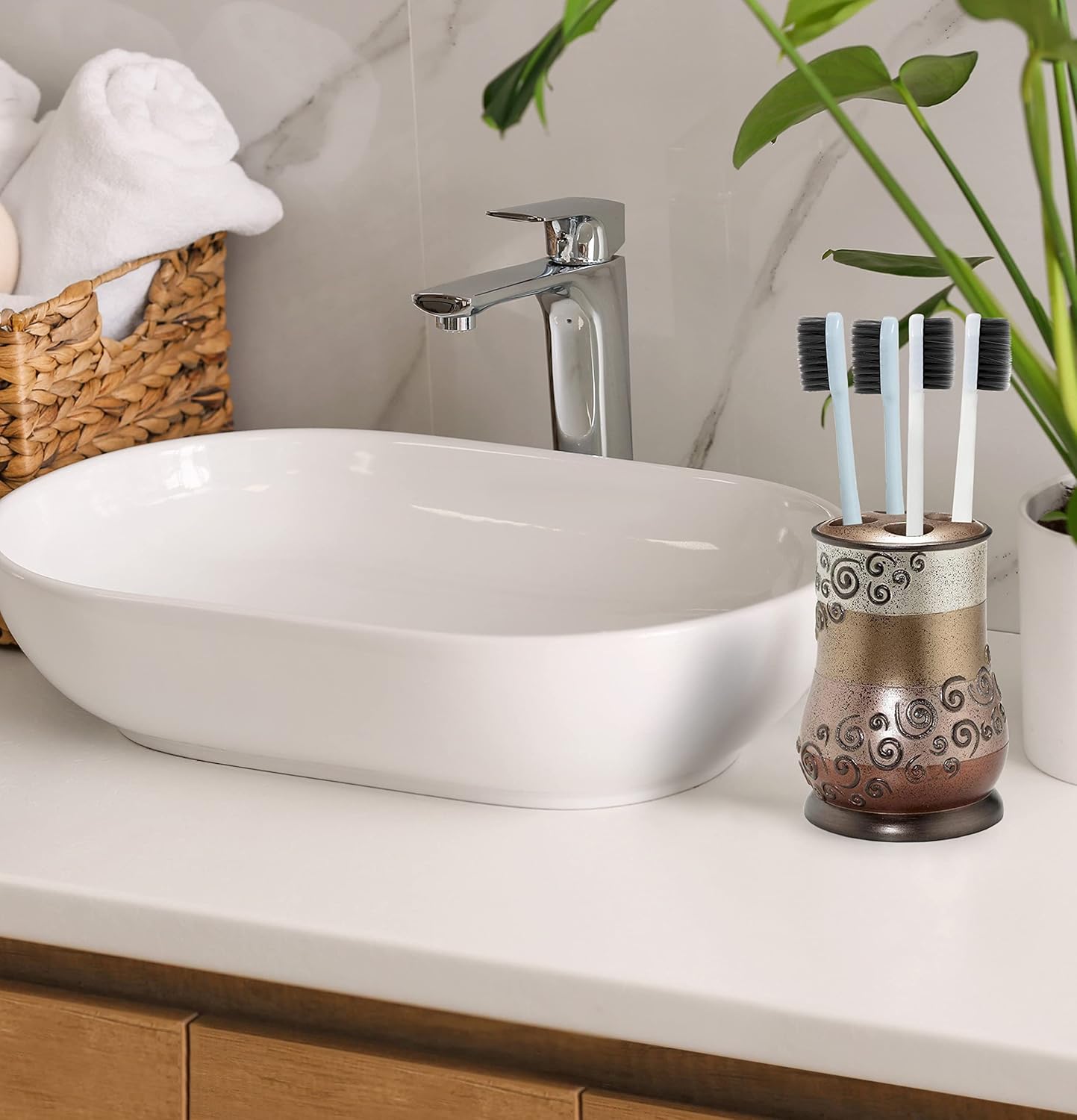 Zahari Home 4pc Miramar Bathroom Accessories Sets Lotion Pump, Tumbler, Tooth Brush Holder and Soap Dish Unique Design Multi Color Bathroom Set