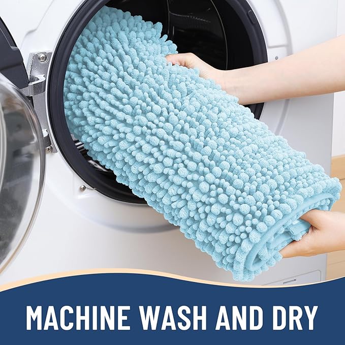 Arotive Luxury Chenille Bathroom Rug Mat, Extra Soft Thick Absorbent Shaggy Bath Rugs, Non-Slip Machine Wash Dry, Plush Bath Mats for Bathroom, Shower and Tub, 30x20, Blue