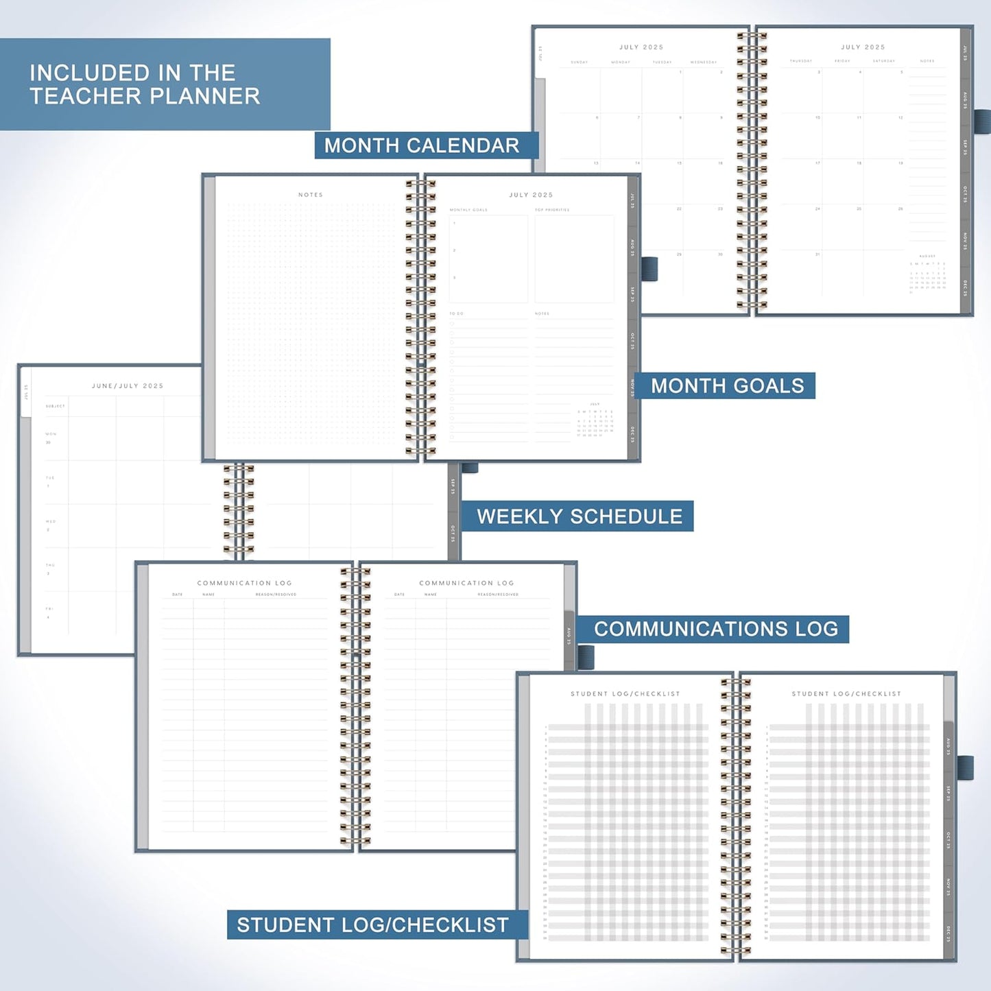 And Per Se Teacher Planner 2025-2026 Academic Year -Teacher Lesson Planner from July 2025 to June 2026, 8.5" x 11", Weekly & Monthly Planning for Teachers with Monthly Tabs, Stickers (Stone Blue)
