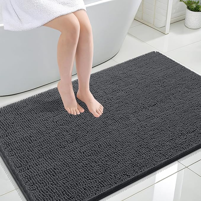 OLANLY Bathroom Rugs 47x32, Extra Soft Absorbent Chenille Bath Rugs, Rubber Backing Quick Dry, Machine Washable Bath Mats for Bathroom Floor, Tub and Shower, Home Decor Accessories, Dark Grey