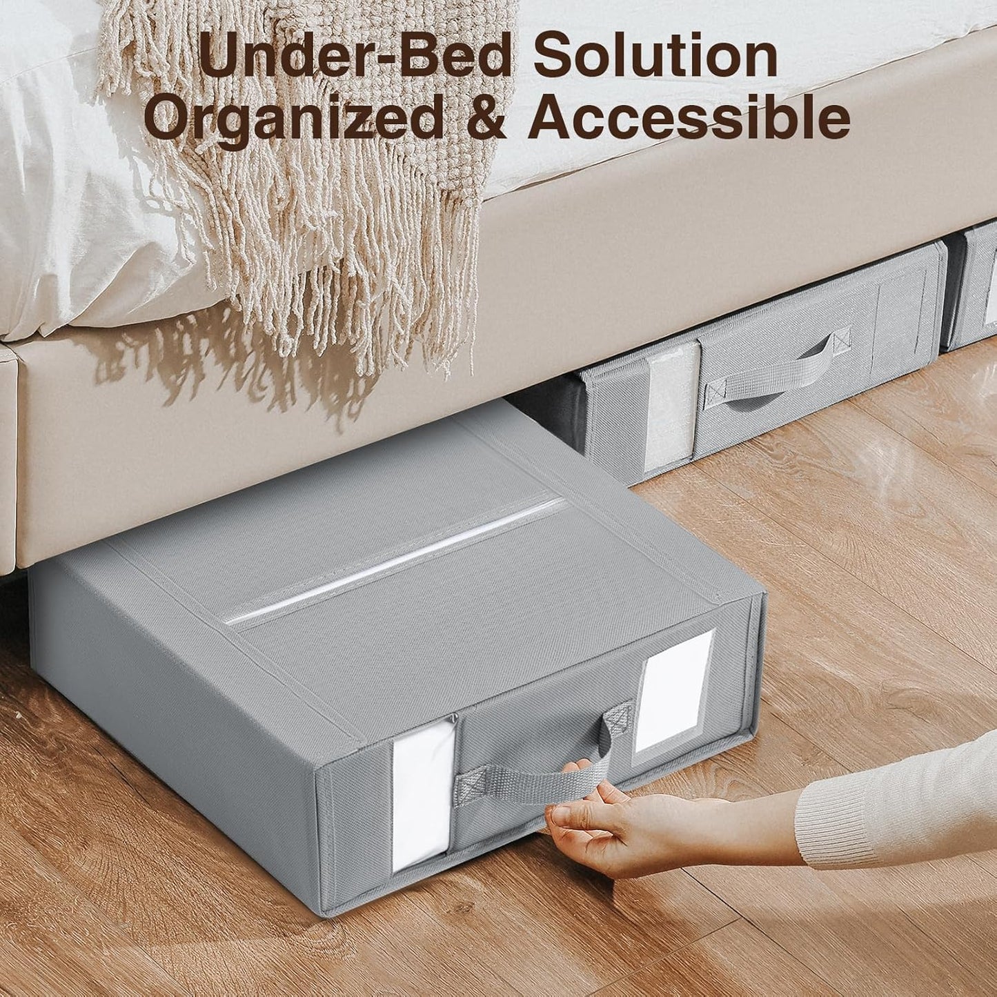 DIMJ Bed Sheet Organizers and Storage 6 Pack - Foldable Sheet Holder for Linen Bedding Storage Box for organization, Sheets Set Holder for Blanke, Towel (King & Queen Size), Grey