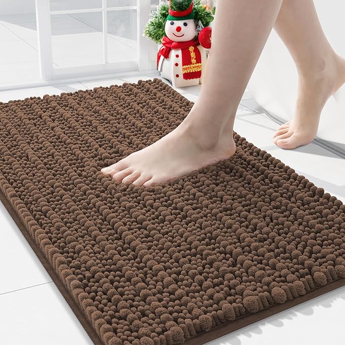 Arotive Luxury Chenille Bathroom Rug Mat, Extra Soft Thick Absorbent Shaggy Bath Rugs, Non-Slip Machine Wash Dry, Plush Bath Mats for Bathroom, Shower and Tub, 36x24, Mocha