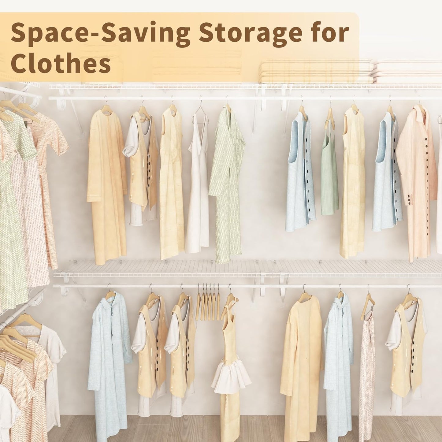 Closet Shelves Wall Mounted with Hanging Rod, 2 Pack 4 ft x 12 in White Wire Shelving Kit, Metal Wall Shelf Organizer for Home, Pantry, Laundry Room Storage