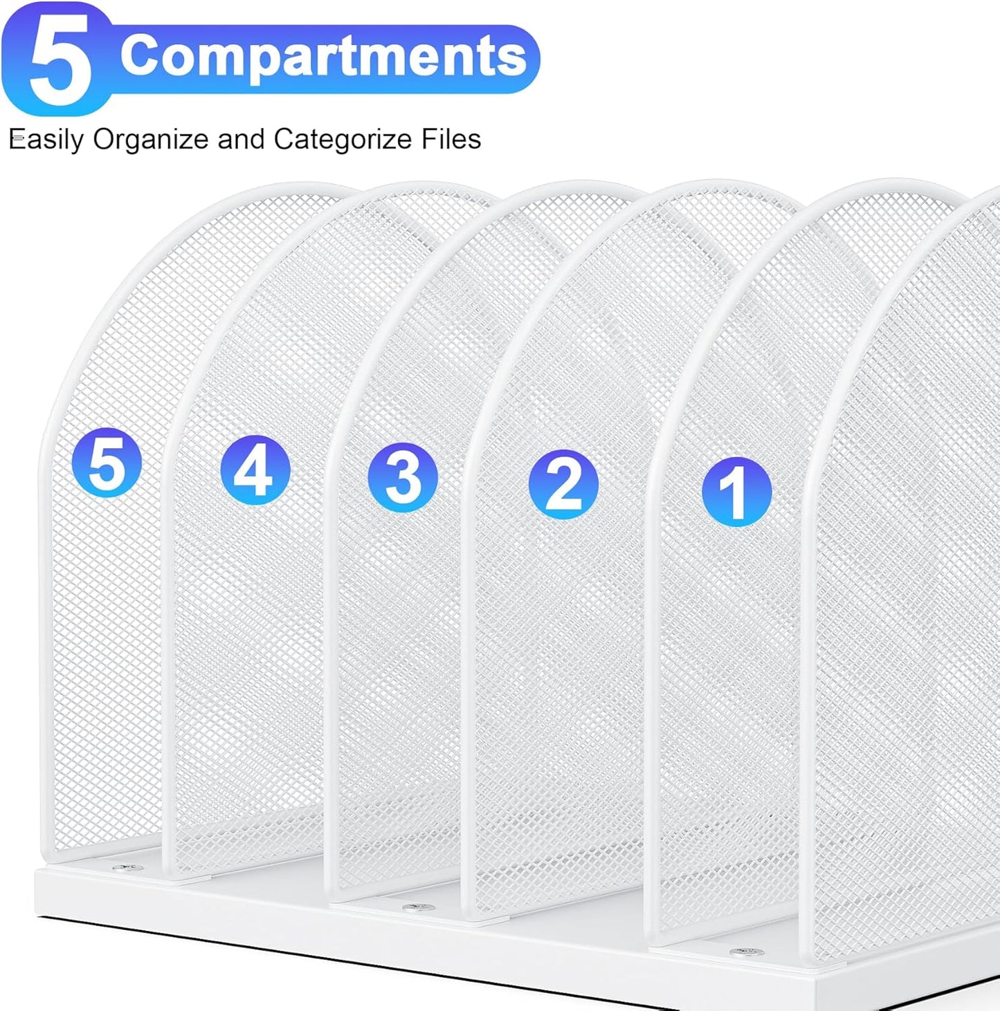 gianotter Desktop File Organizer, Desk Organizer with 5 Compartments, Paper Organizer for Desk, Workspace Organizers for Office Supplies (White)
