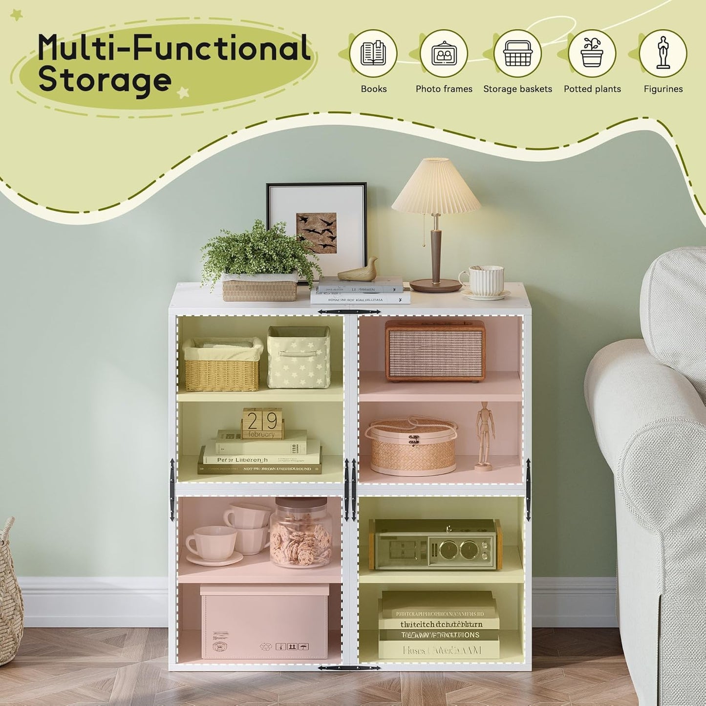 2-Tier Stackable Cube Storage Organizer, DIY Bookcase with 2 Removable Open Shelves & Anti-Tip Design, Cube Book Shelf for Bedroom, Office, Dorm,15" W x 11.81" D x 30" H, White