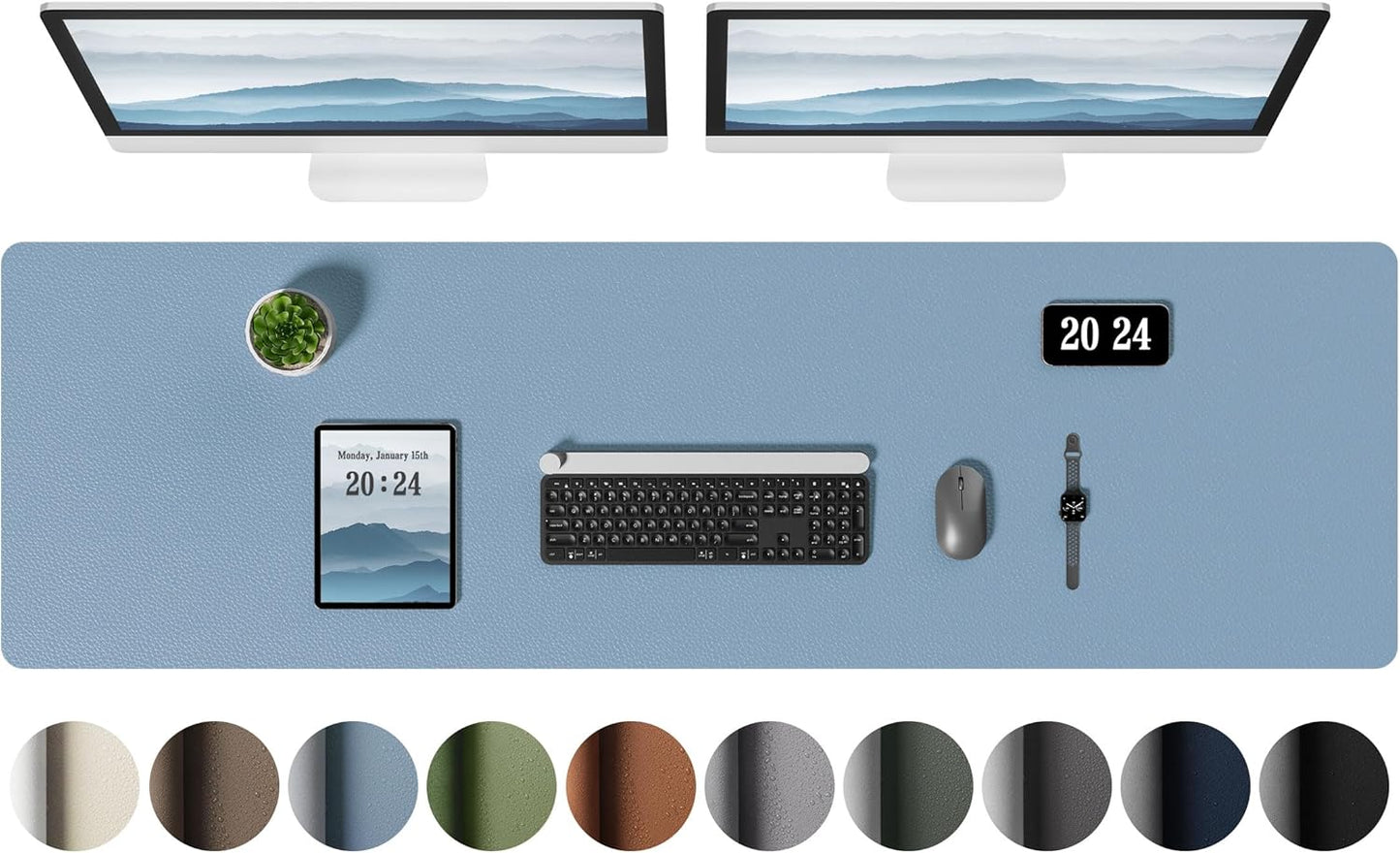 Aothia Leather Desk Pad Protector, Office Desk Mat, Large Mouse Pad, Laptop Desk Pad, Non-Slip PU Leather Desk Blotter, Waterproof Desk Writing Pad for Office and Home (Denim Blue, 55" x 17")