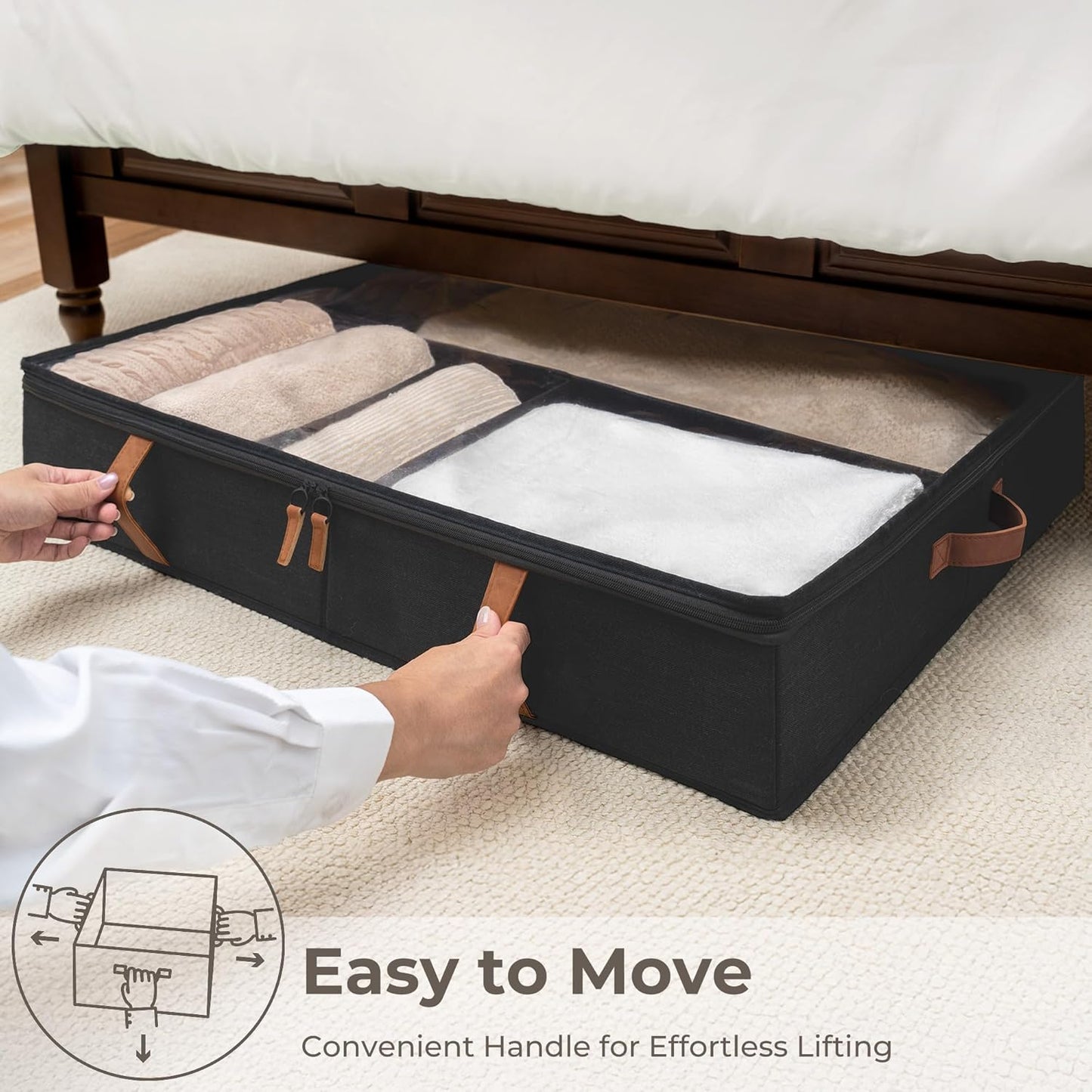 StorageWorks Shoe Organizer Under Bed for Closet, 2-Pack Ultra-thick Fabric Shoe Storage Containers with Bottom Support and Adjustable Dividers, Fits up to 24 Pairs, Black