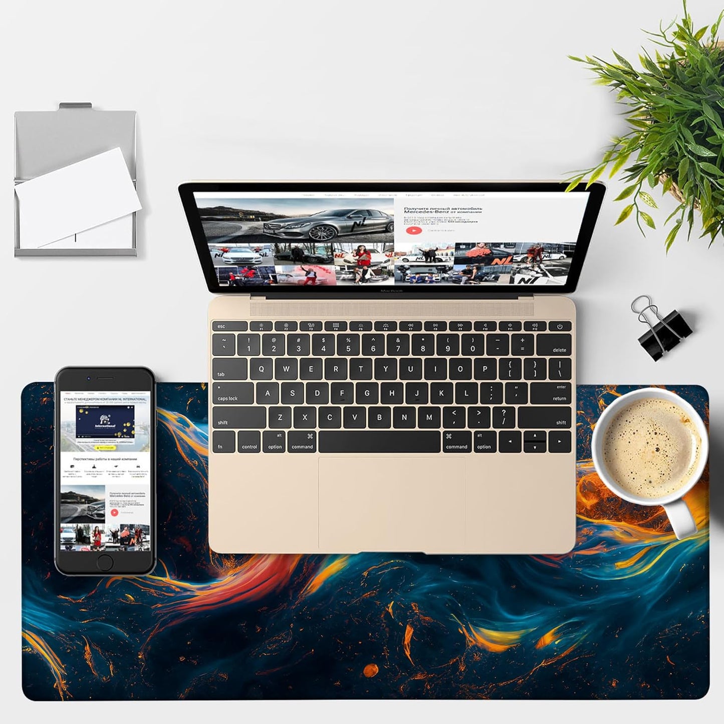 Gaming Desk Pad Large Extra Length Abstract Colorful Art Mouse Pad Keyboard Laptop Non-Slip Waterproof with Rubber Base Thick Stitched Edge Mouse Mat for Office Home 35.4 x 15.7 Inches