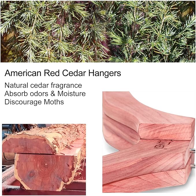 TOPIA HANGER Red Cedar Coat Hangers 24 Pack, Premium Wood Suit Sweater No Shoulder Bump Hangers, 360° Swivel Hook and Cut Notches Clothes Hangers for Sweater, Coat, Shirts, Jackets, Dress, CT85C