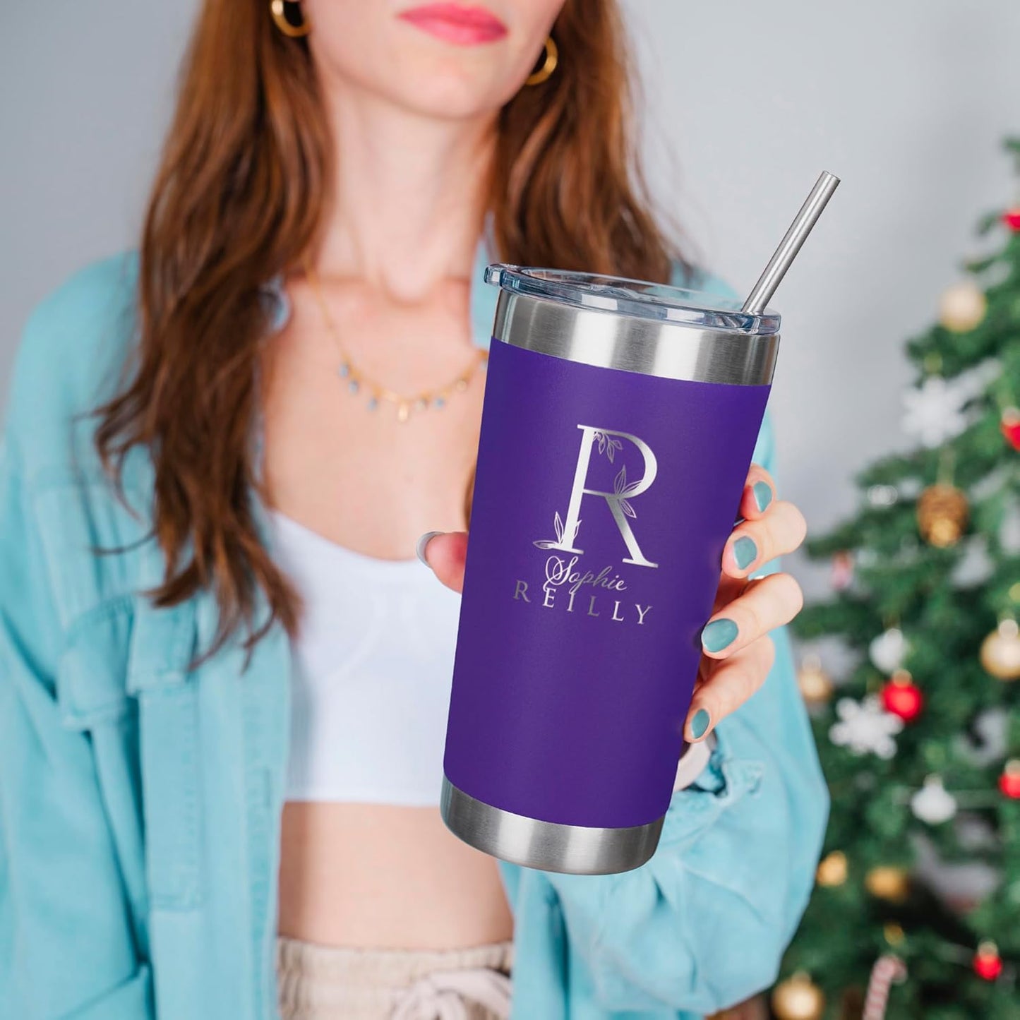 Be Burgundy Personalized Tumbler with Engraved Name - 12 Designs, 30 Oz Coffee Tumbler with Slider Lid, Purple, Double Wall Insulated - Gift for Women, Mom, Personalized Birthday Gift for Her