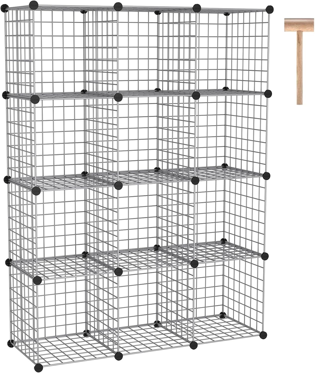 C&AHOME Wire Cube Storage, 12 - Cube Organizer Metal C Grids, Modular Shelves Units, Closet Organizer, Ideal for Home, Office, Living Room, 36.6”L x 12.4”W 48.4”H, Silver Gray UWCS3012G
