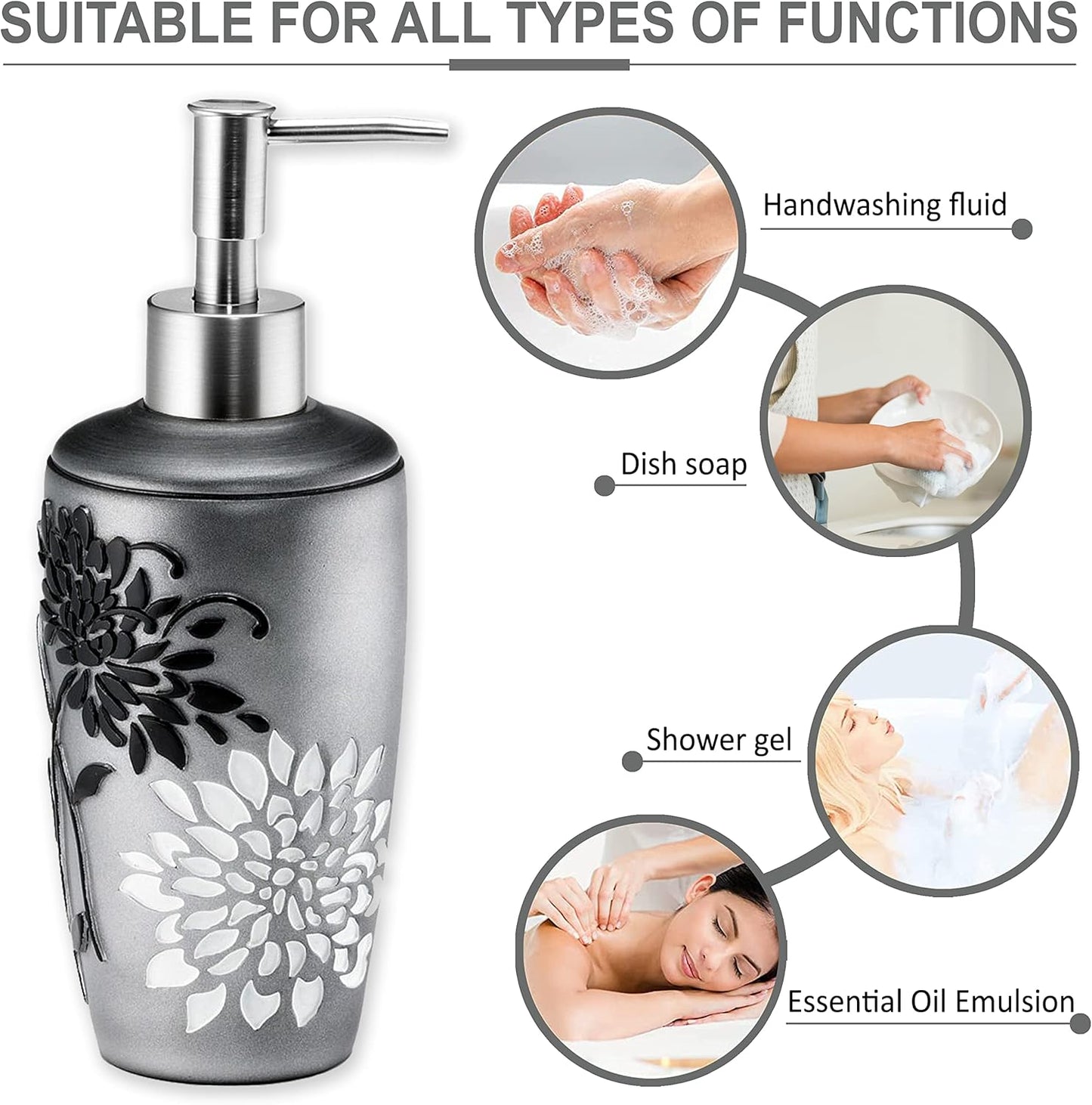 Zahari Home 4pc Erica Bathroom Accessories Sets Modern Classic Soap Dispenser, Tumbler, Tooth Brush Holder and Soap Dish Holder Unique Design Grey Bathroom Set