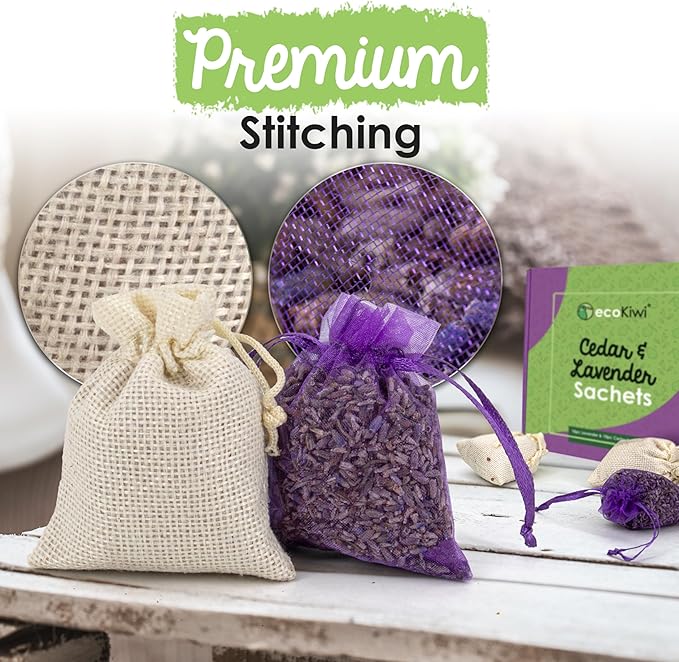 EcoKiwi Cedar & Lavender Sachets – 20 Sachets for Home Fragrence and Fresh Scents, Cedar & Lavender Sachet for Drawers and Closest, Dual-Purpose Sachet to Stop Clothes Damage and Closest Freshness