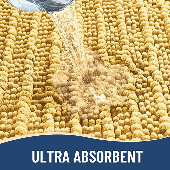 Arotive Luxury Chenille Bathroom Rug Mat, Extra Soft Thick Absorbent Shaggy Bath Rugs, Non-Slip Machine Wash Dry, Plush Bath Mats for Bathroom, Shower and Tub, 47x32, Yellow