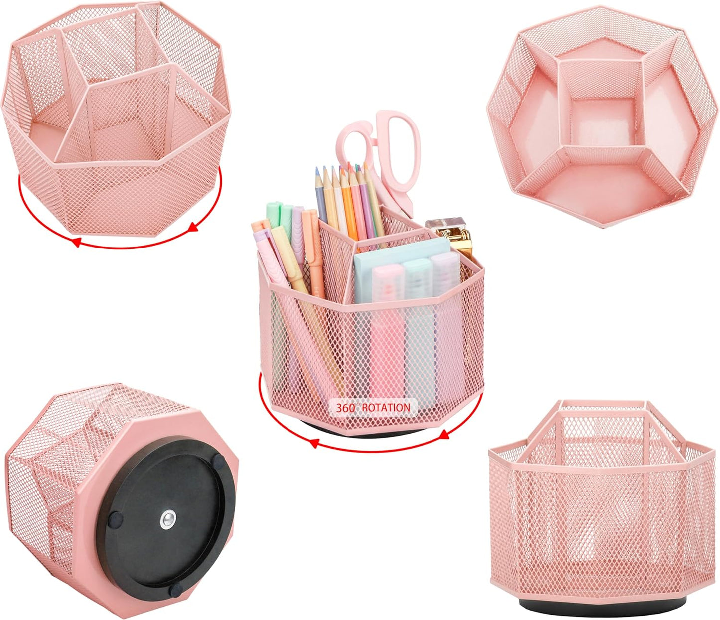 Exerz Desk Organiser/Mesh Desk Tidy Candy/Pen Holder/Multifunctional Organiser 360 Rotating