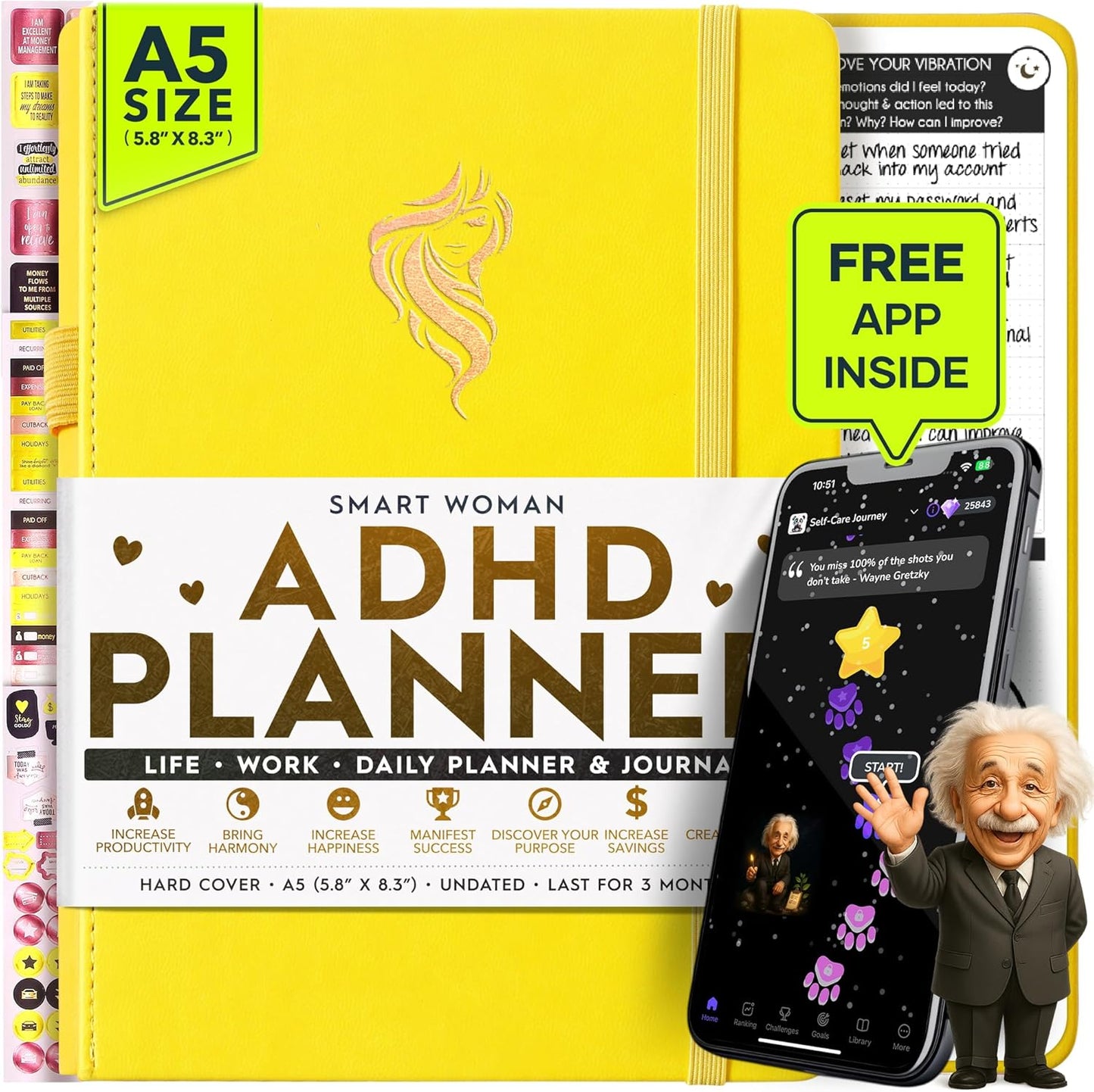 SMART ADHD PLANNER - Adhd Daily Planner - A Self Care Personal Gratitude Journal to Increase Productivity Weekly & Monthly Undated Planner for Women and Men, Vision Board & Organizer + Stickers