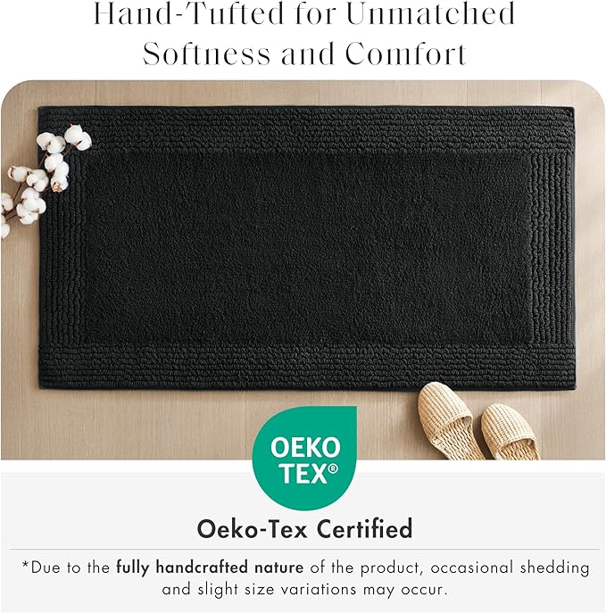 Madison Park Splendor Reversible 100% Cotton Tufted Bathroom Rug-3000 GSM Hotel Quality Luxurious Plush Medium Pile Bath Mat Absorbent, Quick Dry, Shower Room Décor, 17x24 Black