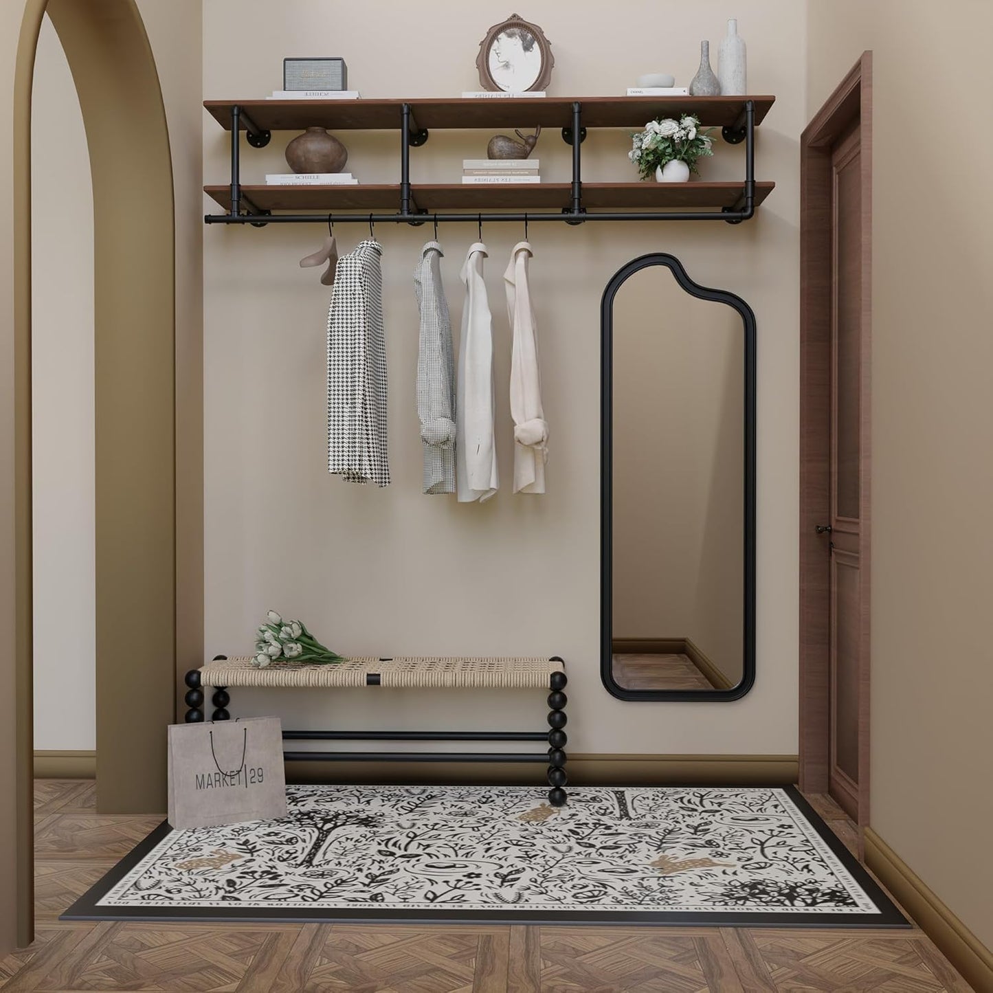 Clothes Rack 72in, Wall Mounted Garment Rack with Real Wood Shelf, Heavy Duty Hanging Clothes Rack, Multi-Purpose Hanging Rod, Space-Saving Closet Storage (2T72in)