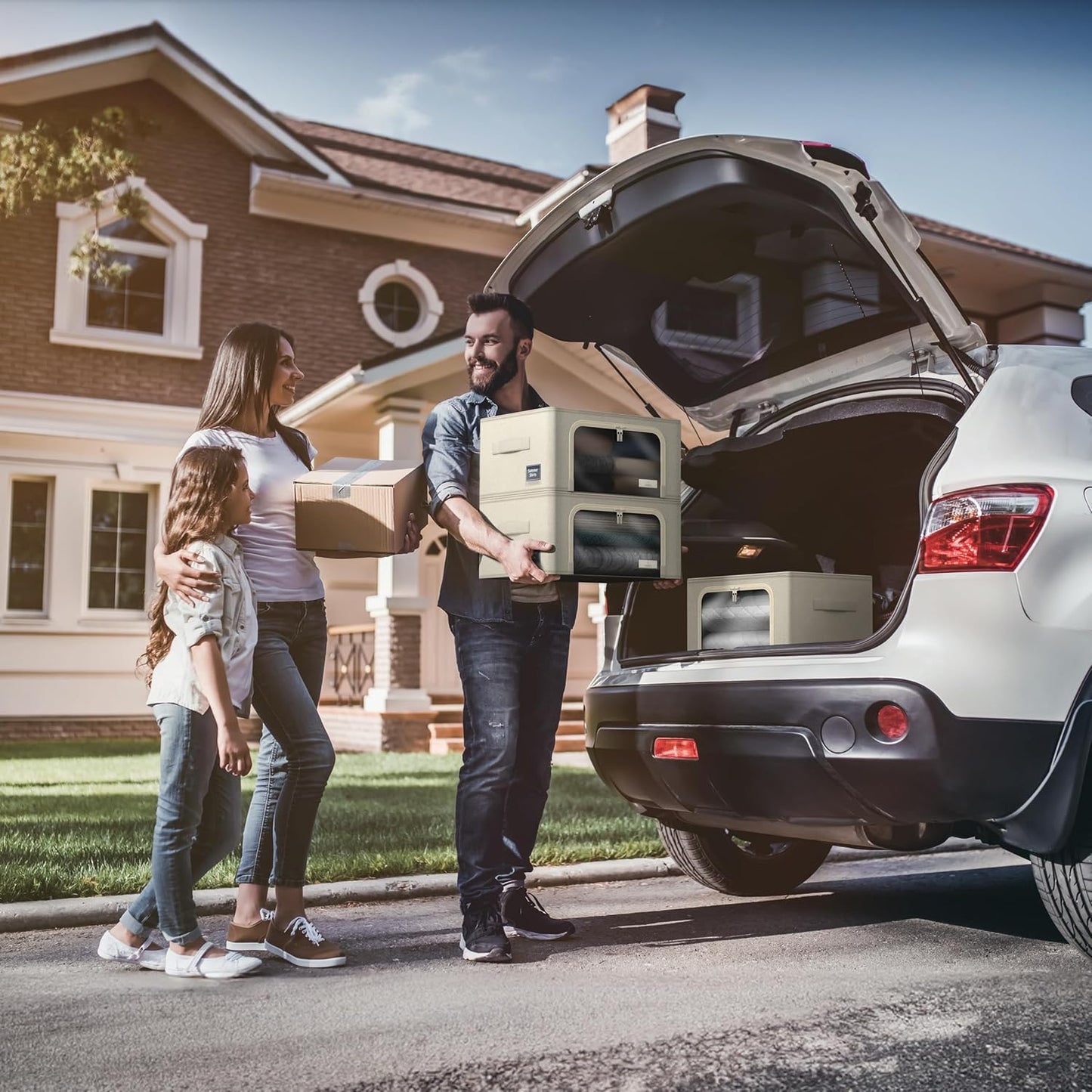 Sorbus Storage Bins with Metal Frame - Stackable & Foldable Clothes Organizer Bags - Oxford Fabric Storage Containers with Large Clear Window & Carry Handles, Bedroom Organization for Bedding & Linen
