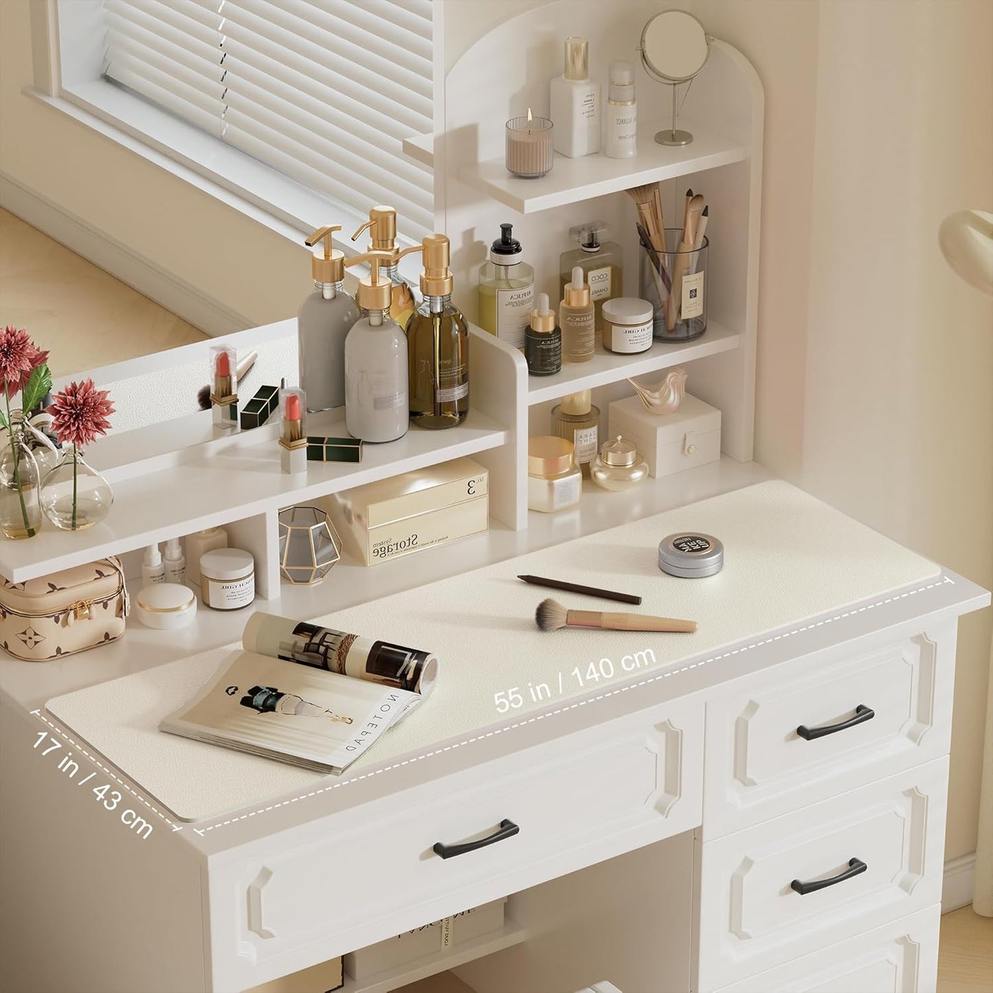 Aothia Leather Desk Pad Protector, Office Desk Mat, Large Mouse Pad, Laptop Desk Pad, Non-Slip PU Leather Desk Blotter, Waterproof Desk Writing Pad for Office and Home (Beige, 55" x 17")