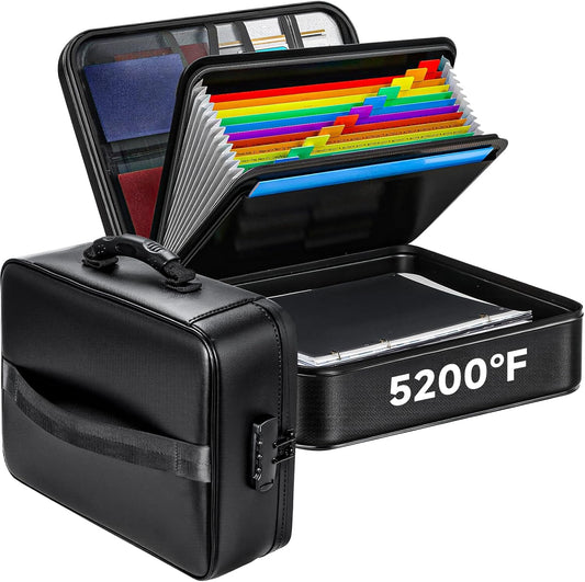 Fireproof Document File Organizer Bag, 5200°F Portable File Organizer with Lock, 16 Layer File Box Waterproof and Heat Insulated Safe Storage for Important Documents, Laptop, and Files and More