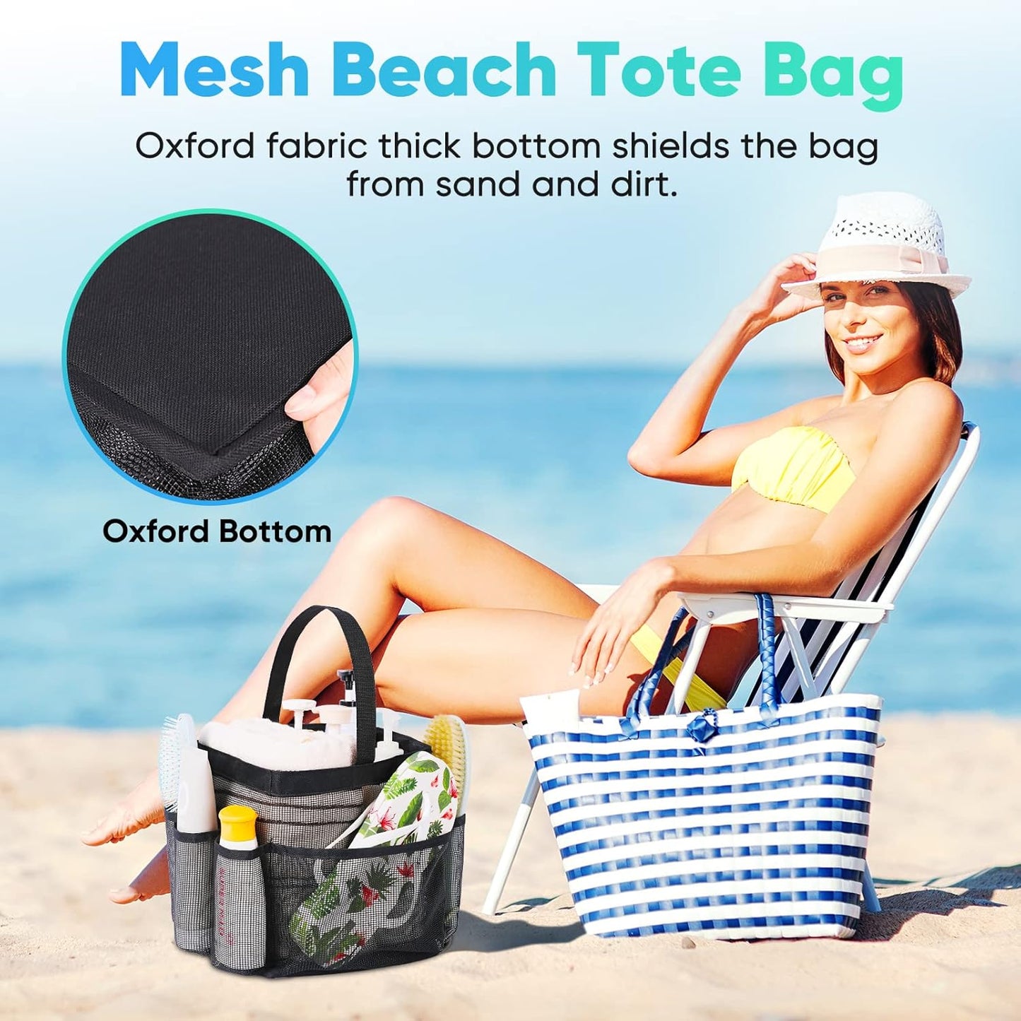 Eudele Mesh Shower Caddy Portable for College Dorm Room Essentials, 8-Pocket Large Capacity Shower Bag for Beach, Swimming, Gym