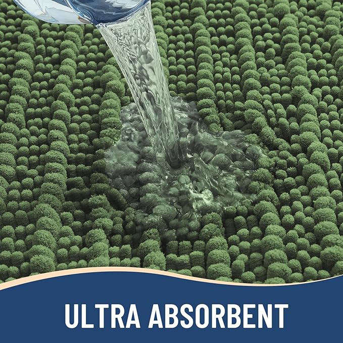 Arotive Luxury Chenille Bathroom Rug Mat, Extra Soft Thick Absorbent Shaggy Bath Rugs, Non-Slip Machine Wash Dry, Plush Bath Mats for Bathroom, Shower and Tub, 24x16, Olive Green