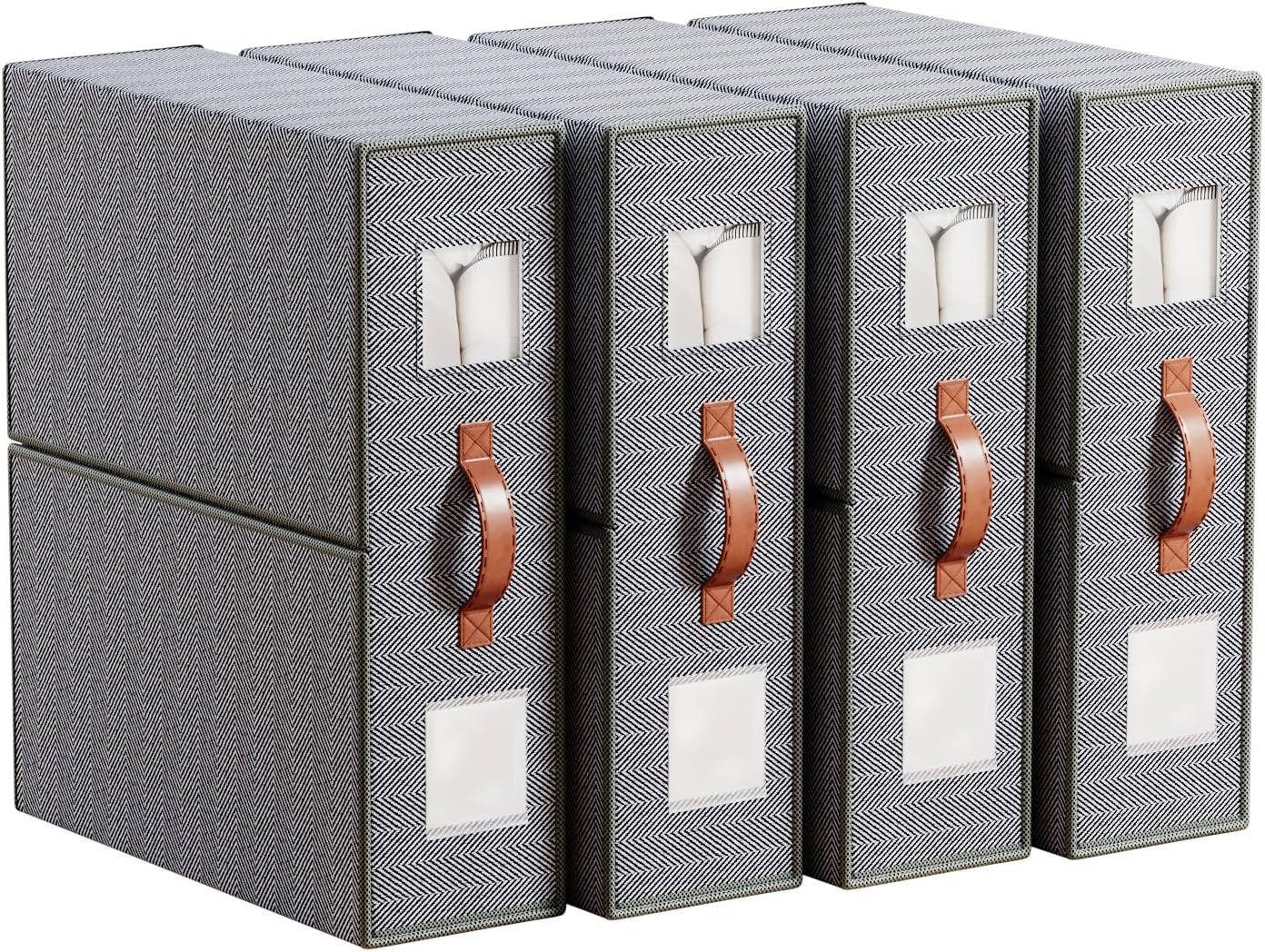 4 Pack Bed Sheet Storage Organizers- Premium Fabric Closet Organizer with Clear View Window, Space-Saving Foldable Design for Queen/King Size Bedsheets, Blankets & Duvet Covers