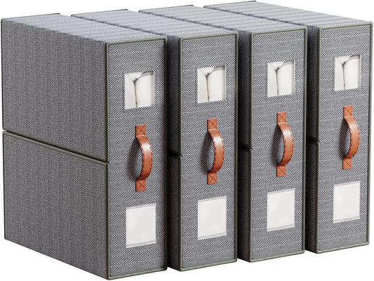 4 Pack Bed Sheet Storage Organizers- Premium Fabric Closet Organizer with Clear View Window, Space-Saving Foldable Design for Queen/King Size Bedsheets, Blankets & Duvet Covers