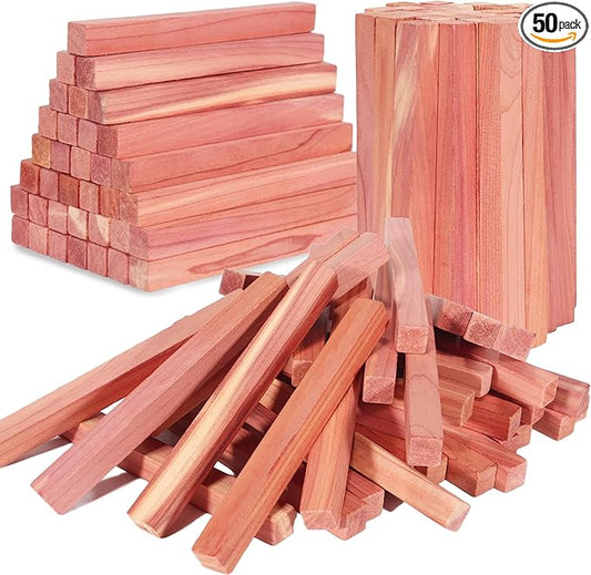 50PCS Cedar Blocks for Clothes Storage, 100% Aromatic Red Cedar Wood Sticks Chips for Closet, Wardrobe, Drawers