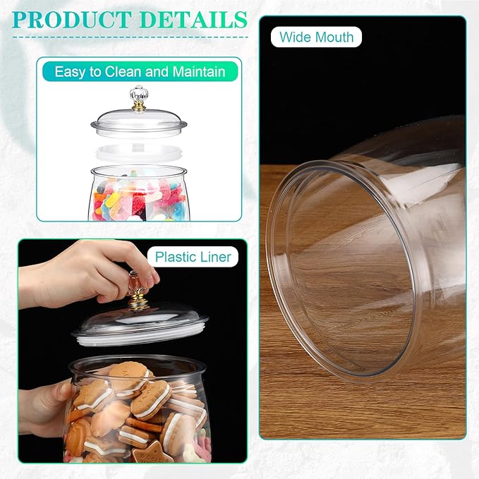 Nuogo 4 Pcs Plastic Candy and Cookie Jars with Lids Clear Cookie Container Candy Jars Large Airtight Apothecary Storage Organization for Wedding Home Kitchen Bar(30/42/64/128 oz)