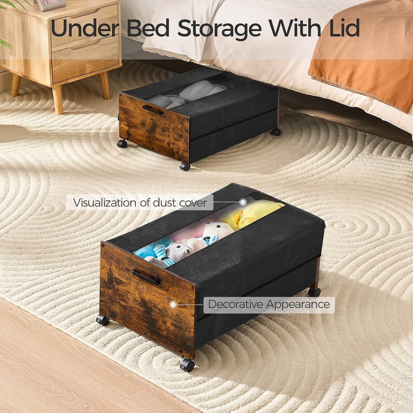 Under Bed Storage with Wheels XXL Size, Under Bed Storage Containers, UnderBed Drawers with Metal Frame, for Clothes Shoes Blanket, Patented Design