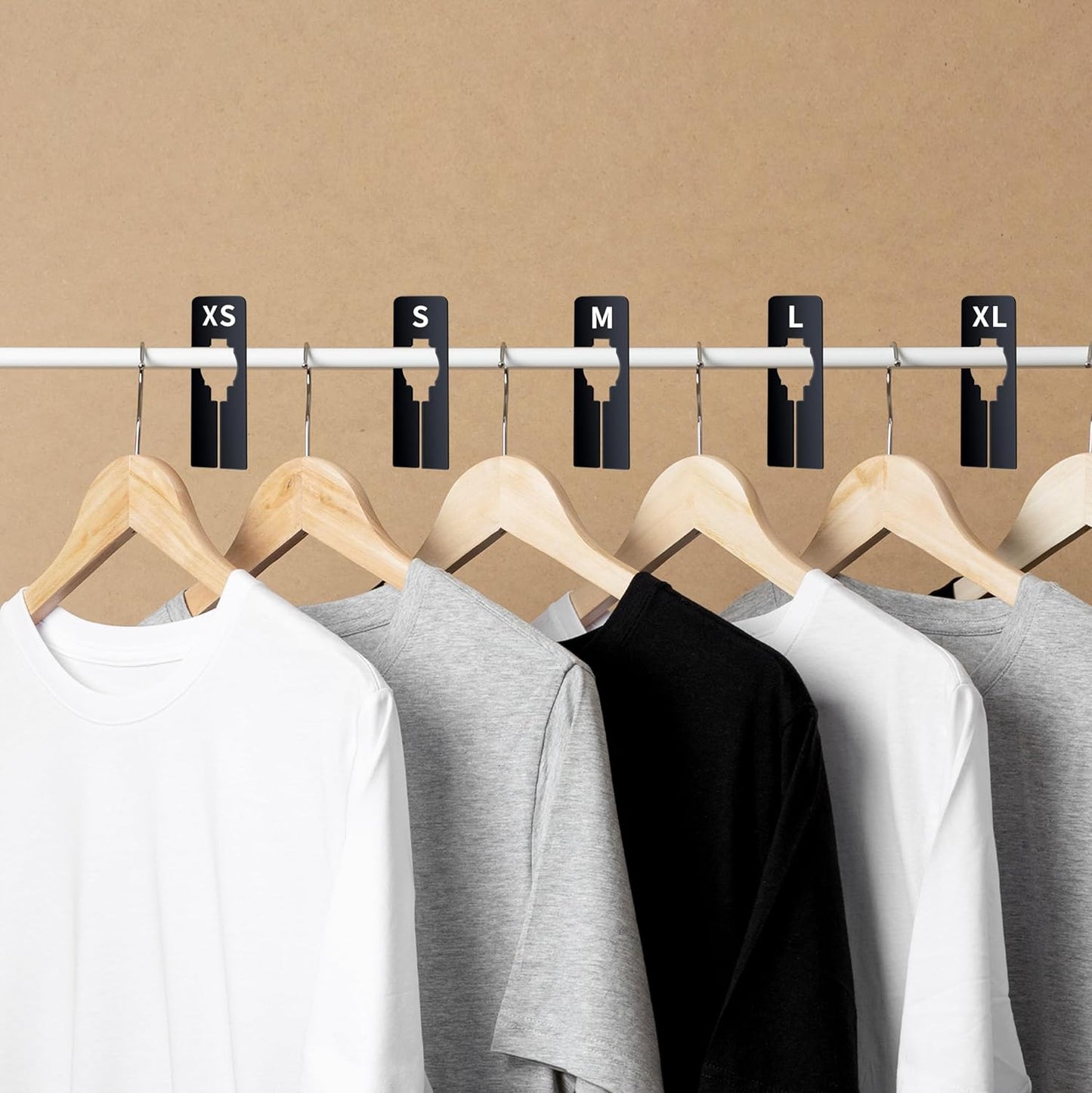 Vantasii 40 Pack Rectangular Black Plastic Clothing Size Closet Rack Dividers Hangers, Preprinted in 8 Sizes XXS, XS, S, M, L, XL, XXL, XXXL (2.5”x 5”, Inner Diameter 1.38”)