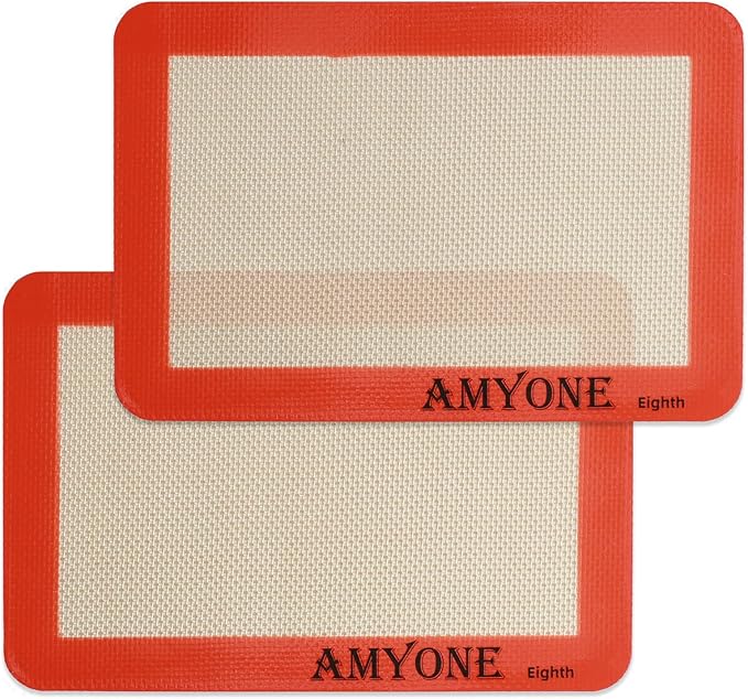 AMYONE Silicone Baking Mat for 1/8 Sheet Pan, Eighth Non-Stick Silicone Baking Sheet Liner for Cookie Macaron Bread Pastry, Food Grade Silicone Mat for 9 x 7-inch Small Toaster Oven Tray, 2 PCS