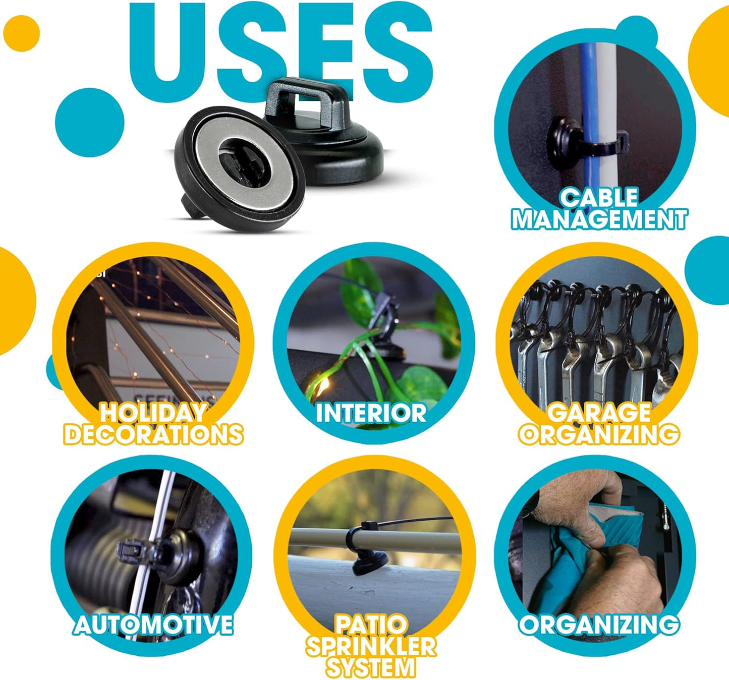 HATSBI. Magnetic Cable Zip Tie Mounts Multipurpose (105 PACK) Neodymium Magnets Black 105 Black Cable Zip Ties Included. Cable Holder for Cable Management. Holds Standard Zip Ties/Cable Ties.