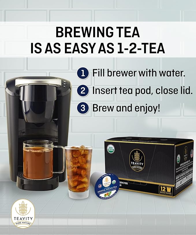 Organic Tea Pods with Moringa, Peppermint, Holy Basil & Turmeric - Naturally Decaf Tea - Mental Focus by Teavity (36)