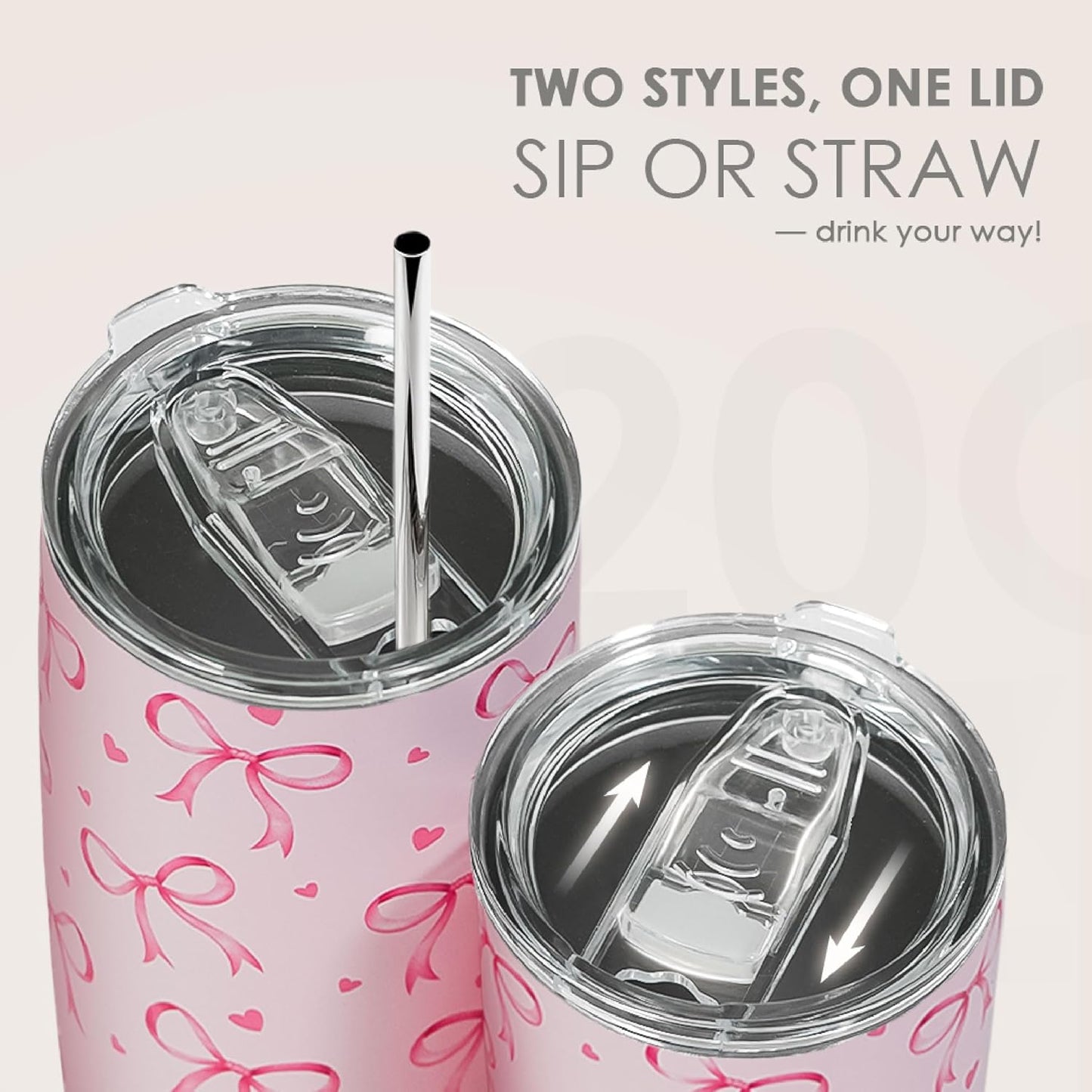 SANDJEST Bow Tumbler 20oz Stainless Steel Insulated, Travel Coffee Cup, Bow Gifts for Women Girls Teen, Birthday Christmas