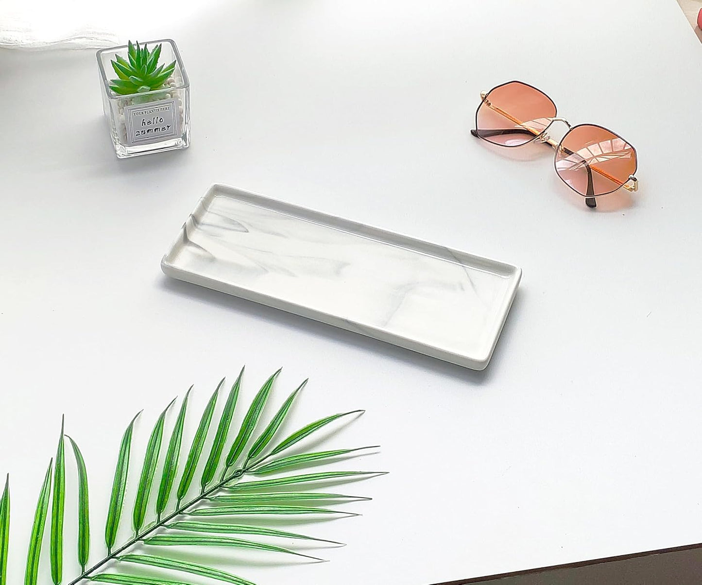 9.2" Porcelain Small Bathroom Tray, Ceramic Countertop and Vanity Tray for Cosmetics, Perfume, Jewelry, Candle - Kitchen Soap Tray for Kitchen Counter (Gray)