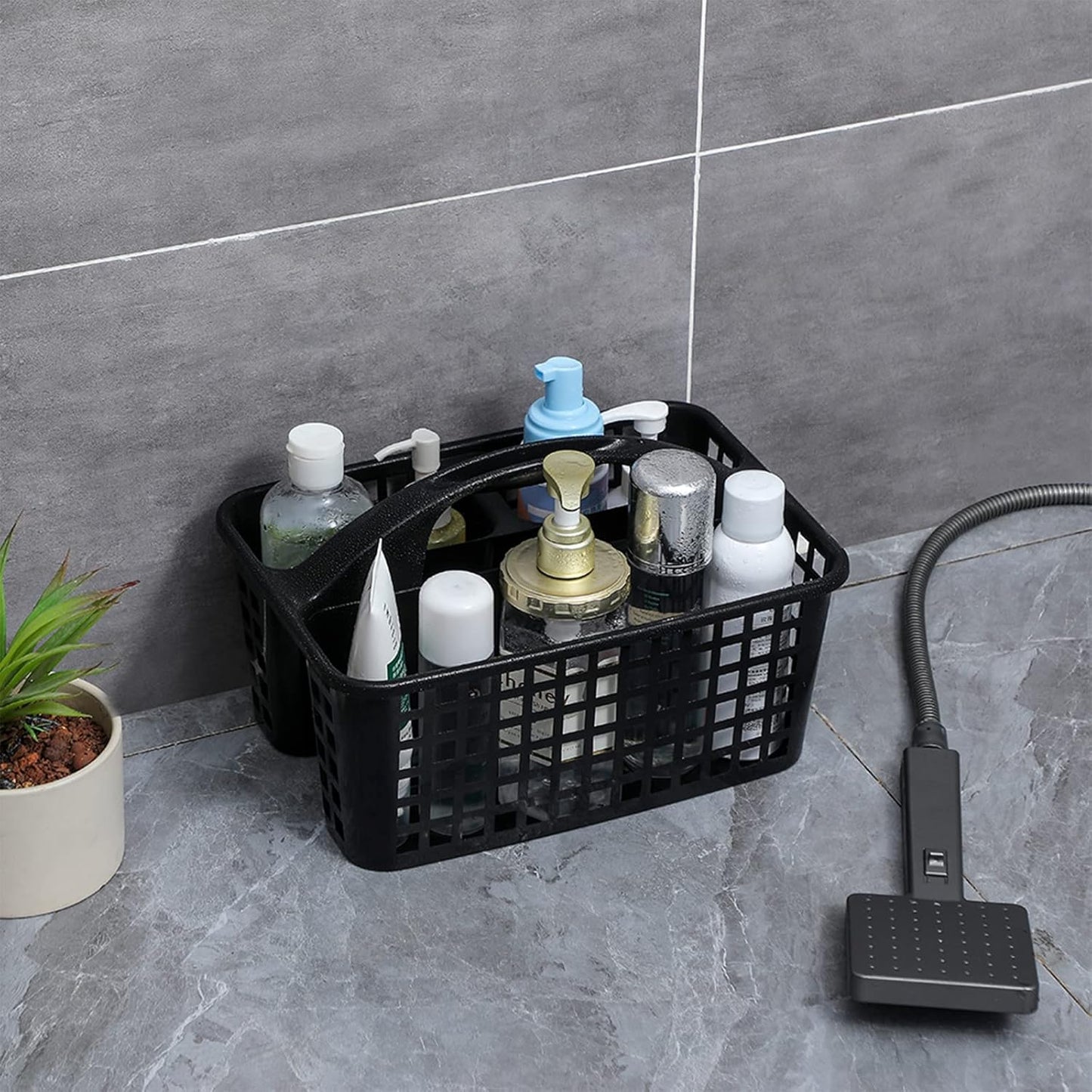 JiatuA Portable Shower Caddy Basket with Compartments Cleaning Supplies Organizer with Handle Plastic Storage Divided Tool Bin for Bathroom, Bedroom, Kitchen, College Dorm, Garden, Under Sink, Black