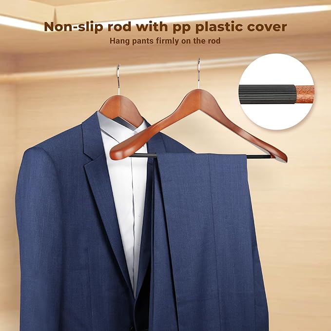 Coat Hanger 8-Pack, MEQUTION Wood Hangers Trouser Hangers Extra Wide Shoulder Wooden Hangers for Heavy Coat, Sweater, Skirt, Suit, Pants, Retro Finish (Walnut)