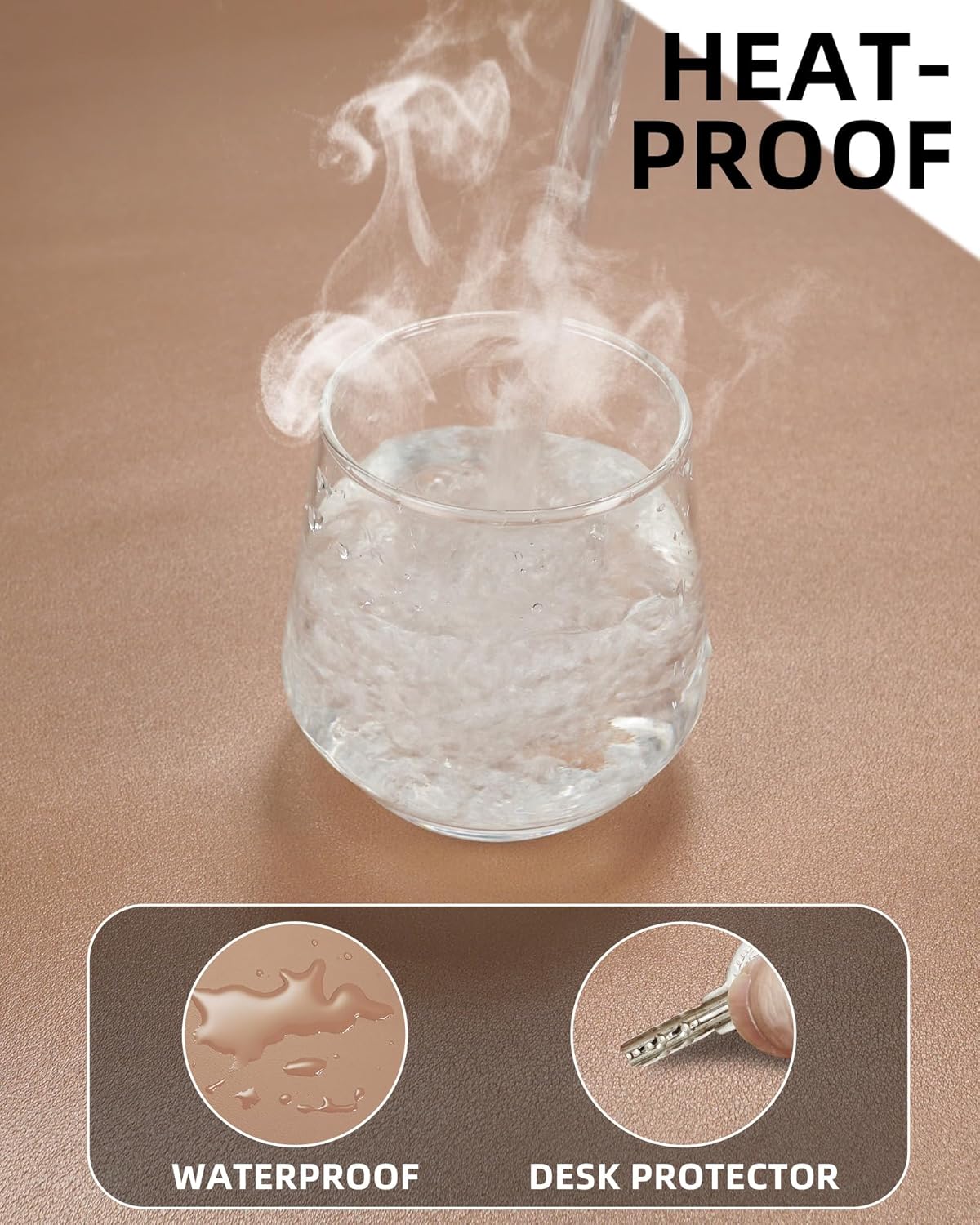 Leather Desk Pad Protector,Desk Mat,Large Mouse Pad, Non-Slip Desk Pad, Waterproof PU Leather Desk Blotter Mat, Desk Cover for Office and Home (Gold, 36" x 17")