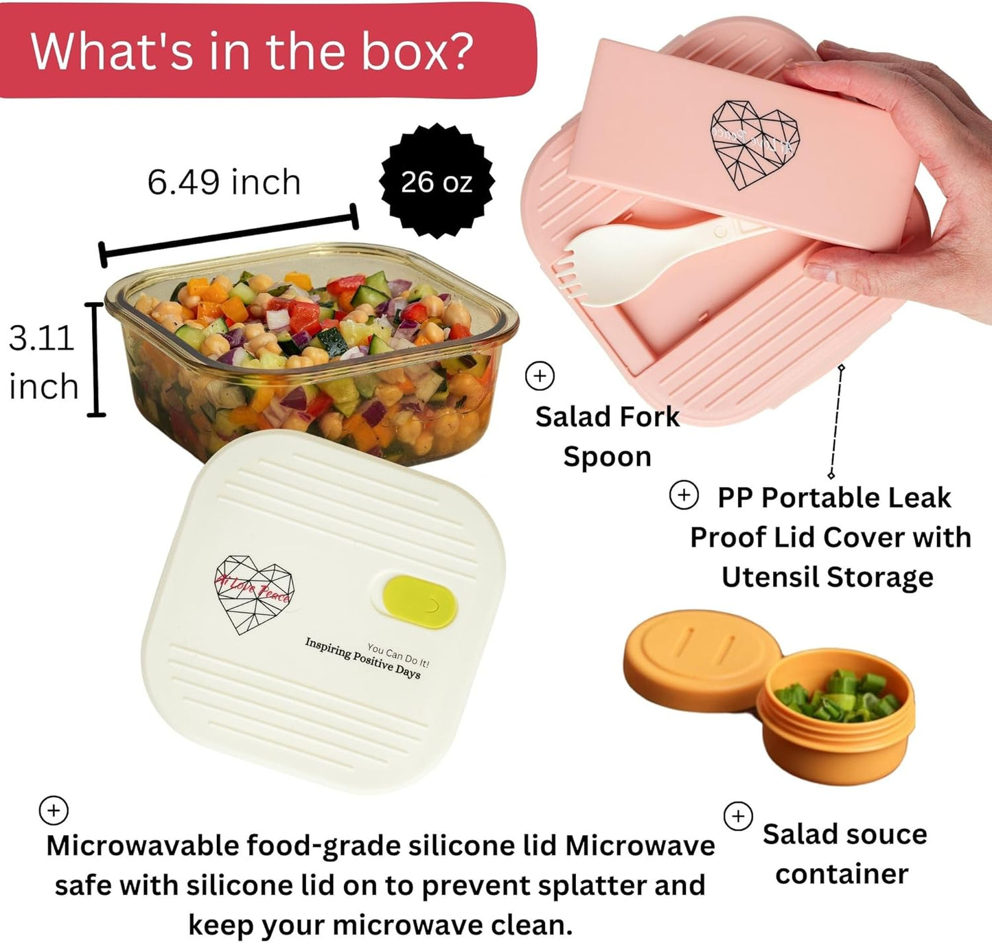 Ai Love Peace Soup Container with Dual Lids,26 oz Borosilicate Glass Lunch Box | Leakproof Lid+ Microwave &Safe Freezer Lid, Stackable,Glass Meal Prep Food Storage,Perfect for Work & Soup Lovers Gift.