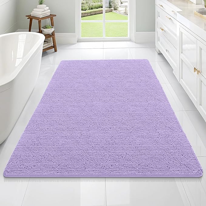 OLANLY Bathroom Rugs 70x46, Extra Soft Absorbent Chenille Bath Rugs, Rubber Backing Quick Dry, Machine Washable Bath Mats for Bathroom Floor, Tub and Shower, Home Decor Accessories, Lavender