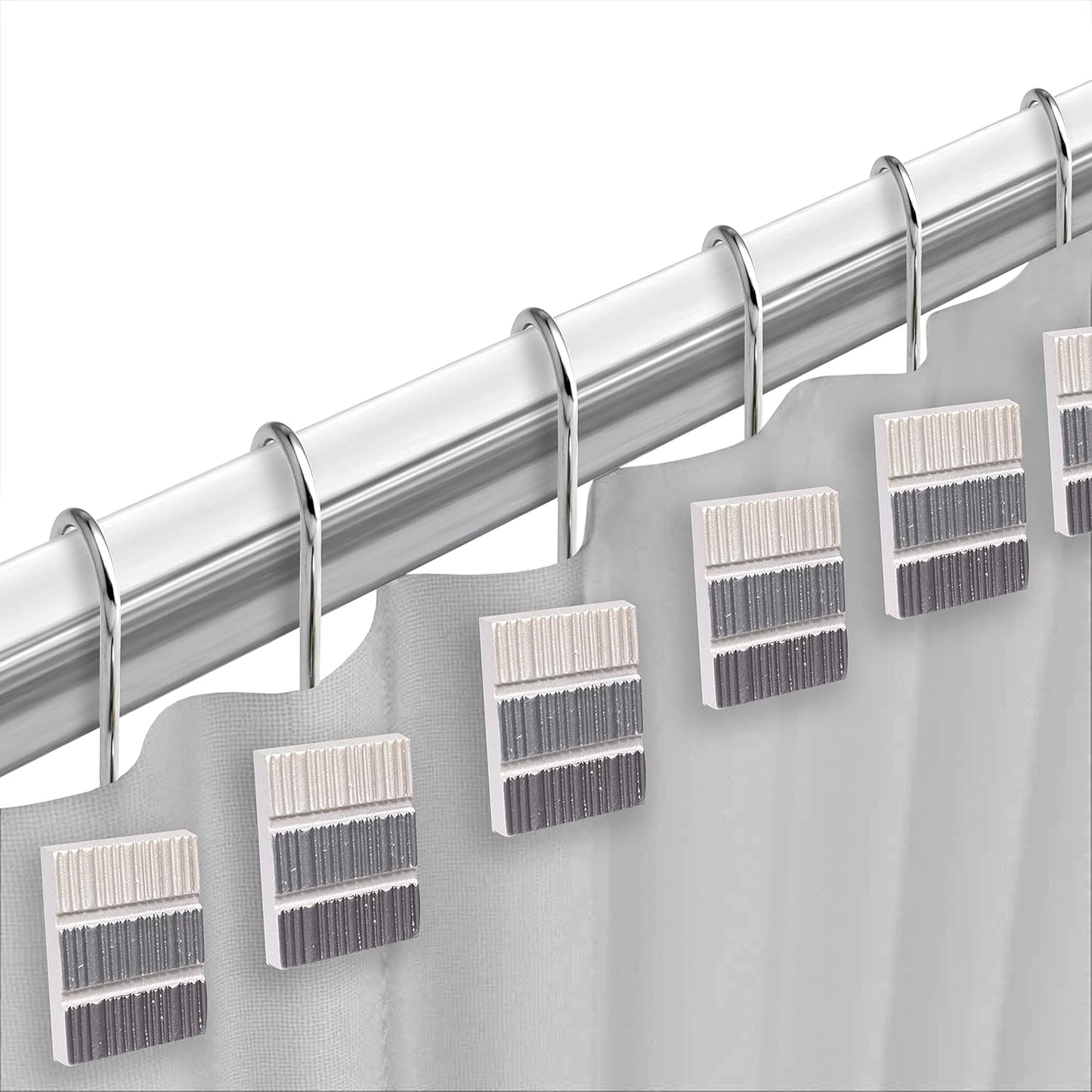 Zahari Home 13pc Modern Line Shower Curtain Set - Gray Luxury Contemporary Shower Curtains with Unique Design & 12 Hooks