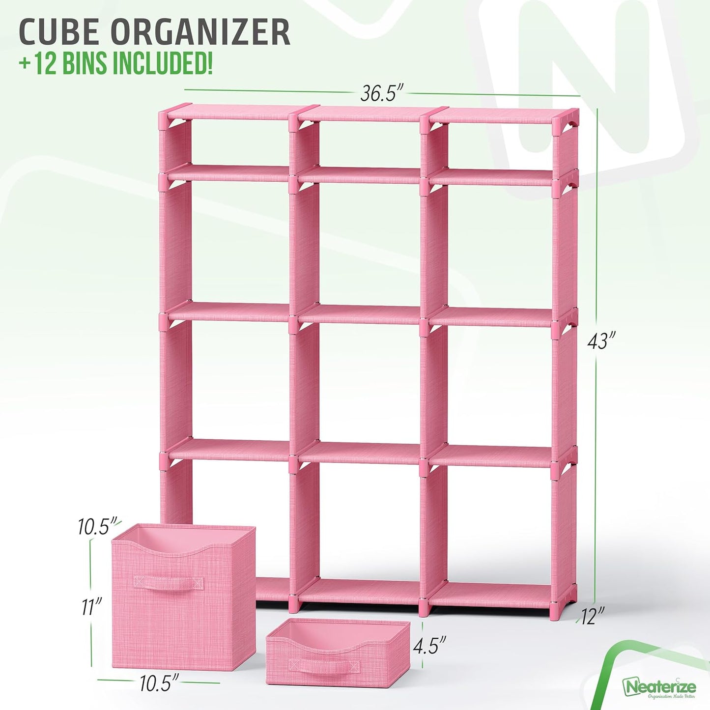 12 Cube Closet Organizers And Storage | Includes All Storage Cube Bins | Easy To Assemble Closet Storage Unit With Drawers | Room Organizer For Clothes, Baby Closet Bedroom, Playroom, Dorm (Pink)