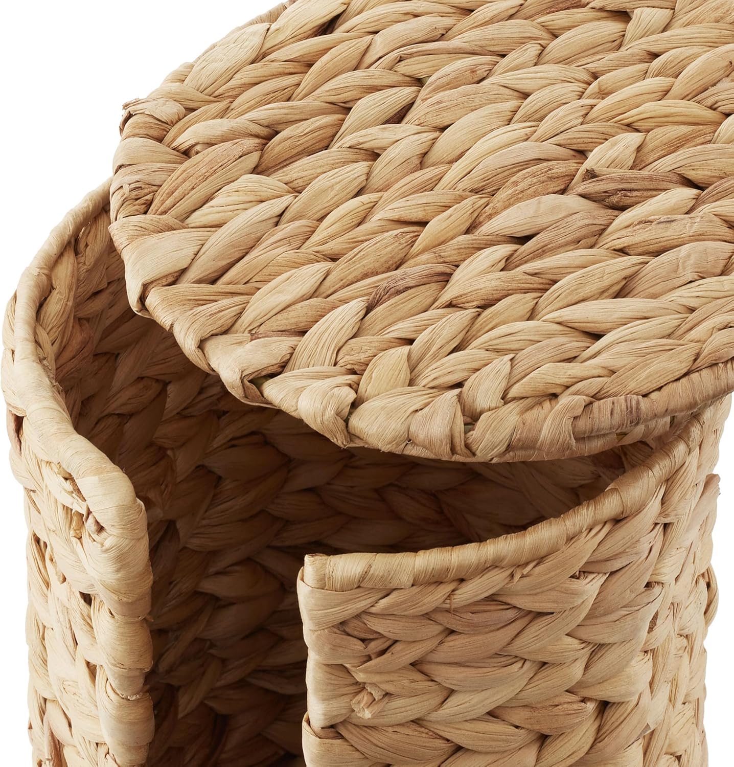 Casafield Free Standing Toilet Paper Storage Roll Holder with Lid - Natural, Fits 3 Rolls, Water Hyacinth Bath Tissue Organizer for Bathroom